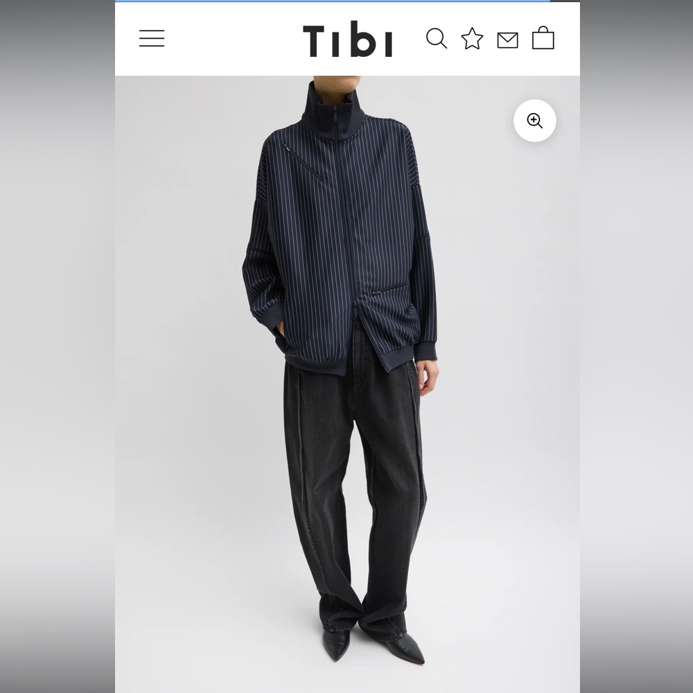 Tibi Pinstripe Active Knit Zipper Detailed Track Jacket